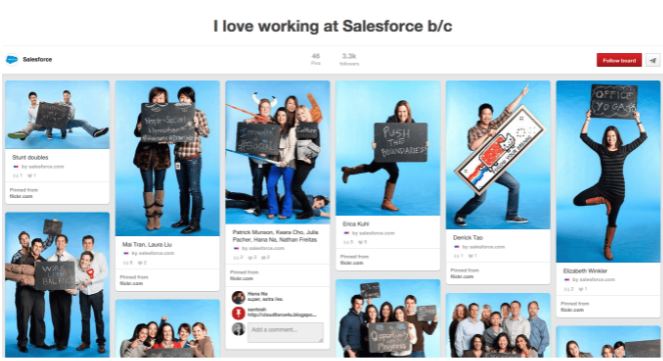 Exemple de Salesforce qui construit sa marque employeur sur Pinterest