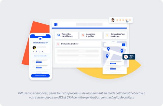 Diffusez vos annonces, gérez tous vos processus de recrutement en mode collaboratif et activez votre vivier depuis un ATS et CRM dernière génération comme Digitalrecruiters.